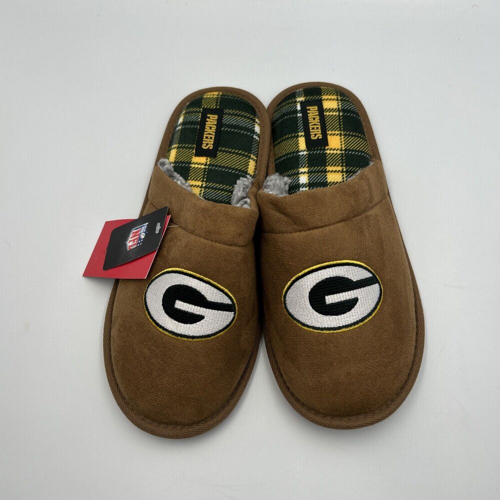 Green Bay Packers FOCO Mens Memory Foam Slippers Size M 9-10 NFL New Tags